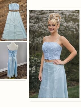 Y2K 2 Piece Prom Dress Corset Top Organza Skirt Crystal Size 9